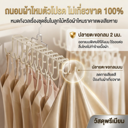 ไม้แขวนเสื้อประหยัดพื้นที่ สแตนเลสเคลือบซิลิโคน แขวนชุดชั้นในไร้รอย จุได้ 20 ชิ้น