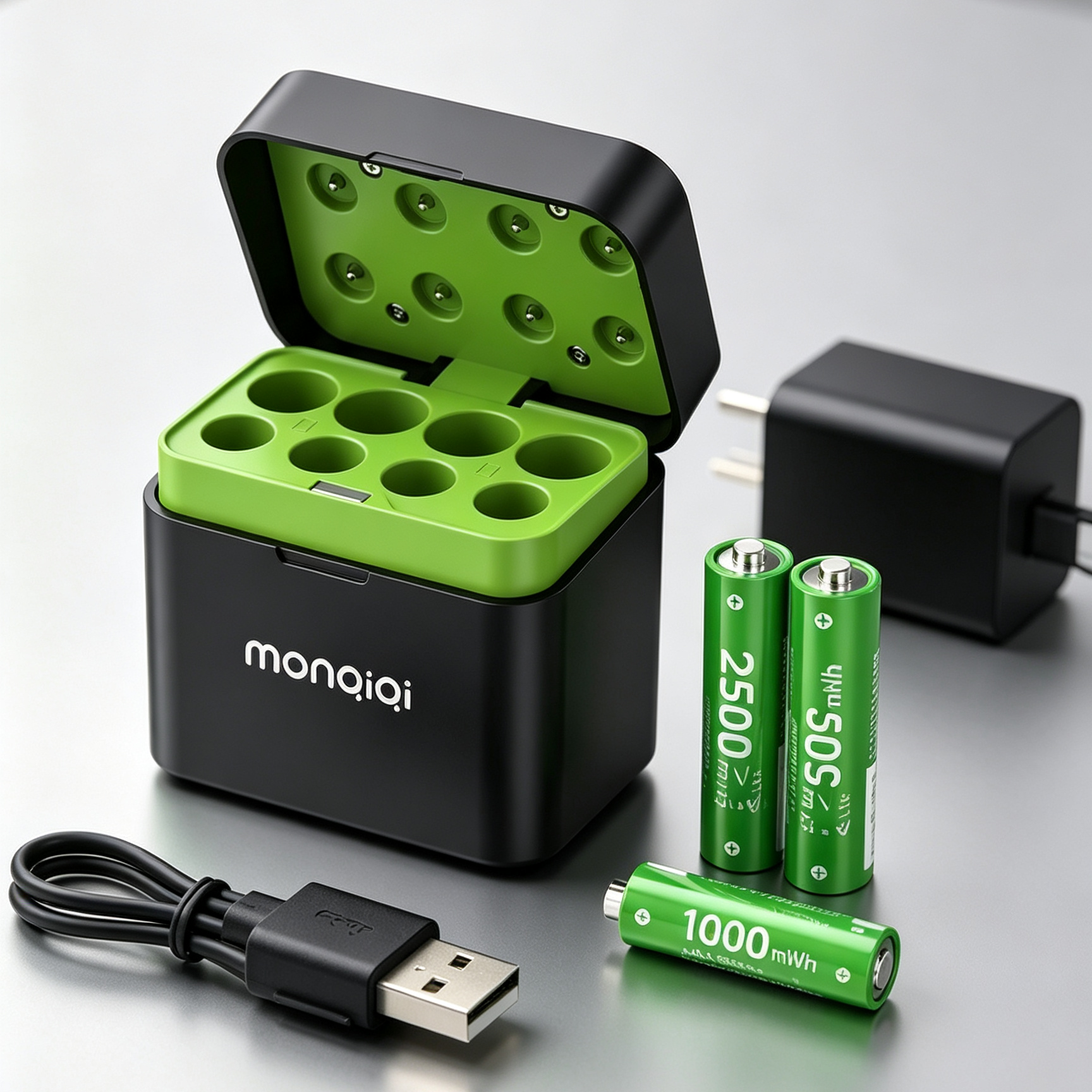 ถ่านชาร์จ AA AAA พร้อมเคสชาร์จอัจฉริยะ หน้าจอ LCD ชาร์จ USB Type-C