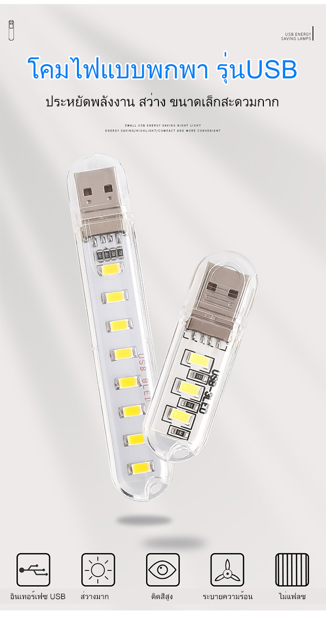 โคมไฟ LED USB พกพาสุดสว่าง เสียบพาวเวอร์แบงค์ได้ | มีให้เลือก 3-24 ดวง