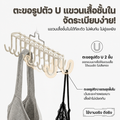 ไม้แขวนเสื้อประหยัดพื้นที่ สแตนเลสเคลือบซิลิโคน แขวนชุดชั้นในไร้รอย จุได้ 20 ชิ้น