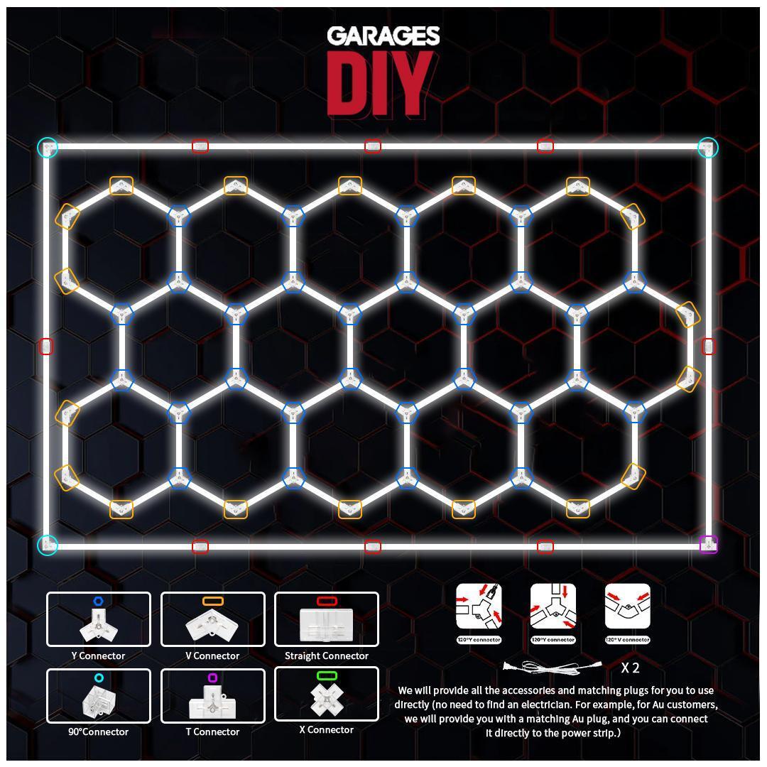 GaragesDIY hexagon LED light connector and light tube installation instructions
