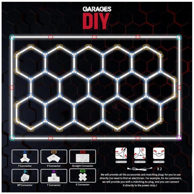 GaragesDIY hexagon LED light connector and light tube installation instructions