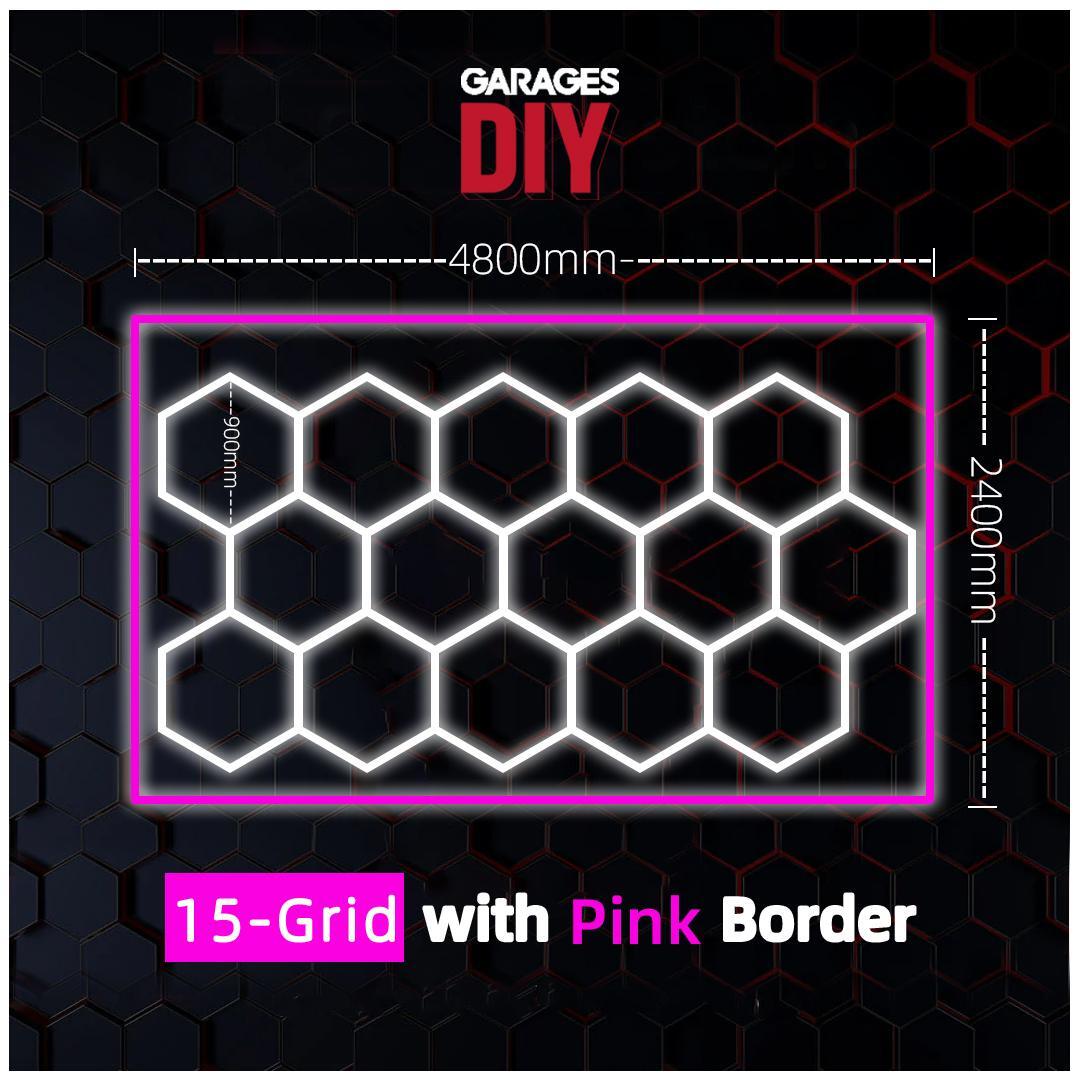 15Grid With Pink Border Hexagon Lighting【4800*2400mm/15.8*7.9ft】