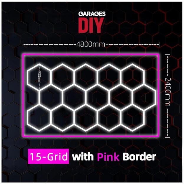 15Grid With Pink Border Hexagon Lighting【4800*2400mm/15.8*7.9ft】