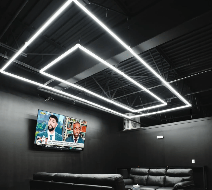 Bright Rectangle LED ceiling light creating relaxing atmosphere in lounge area