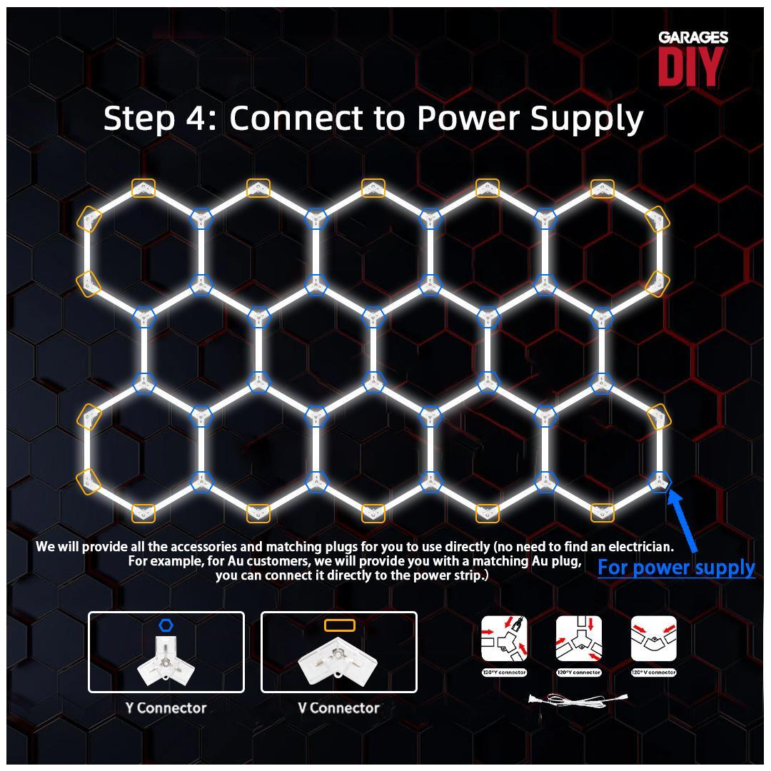 {"default":"easy DIY installation of hexagon garage light without electrician\nplug&play hexagon garage light connected to power outlet"}
