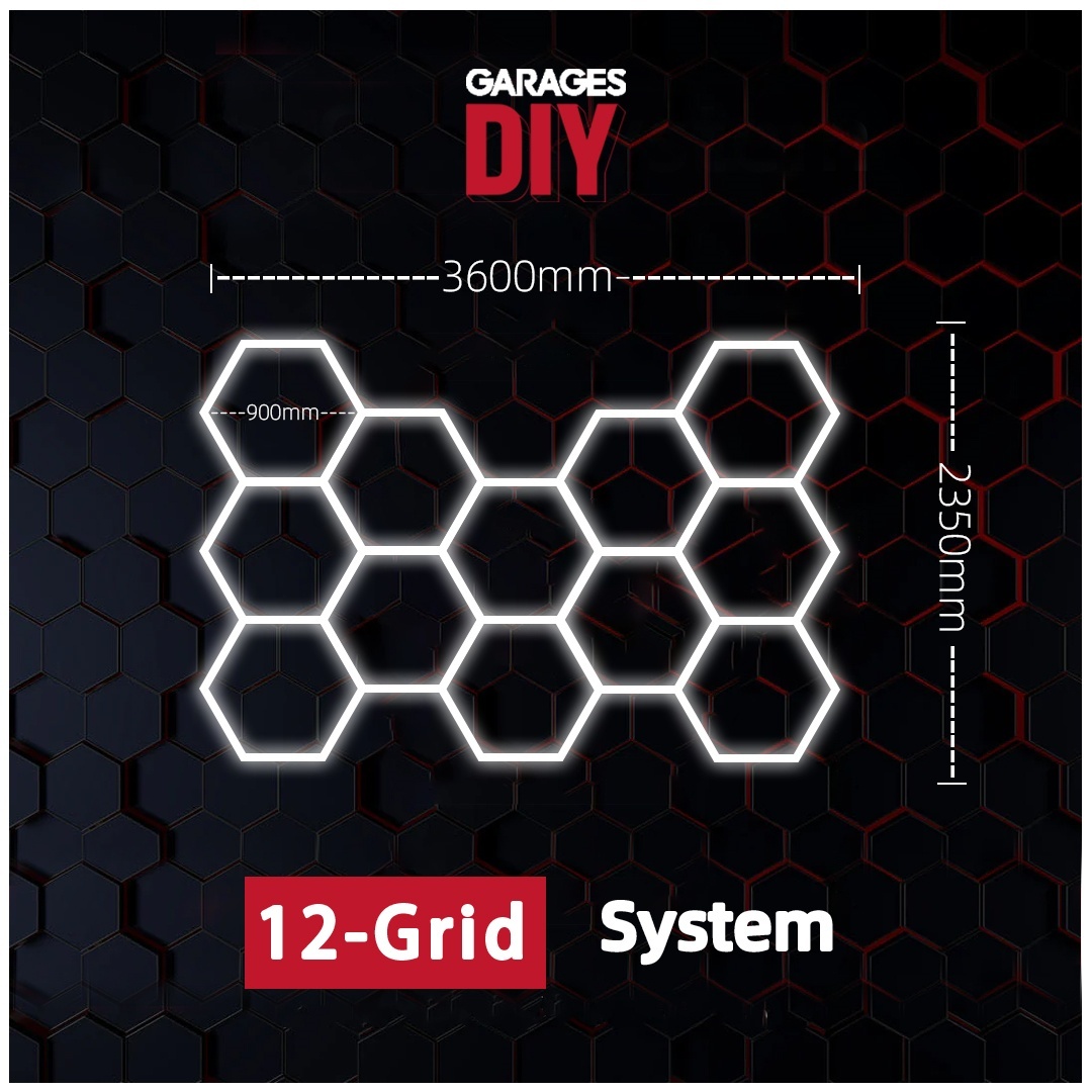 12 Grid Hexagon Lighting【3600*2350mm/12.23*7.4ft】 (Fit Single Garage)