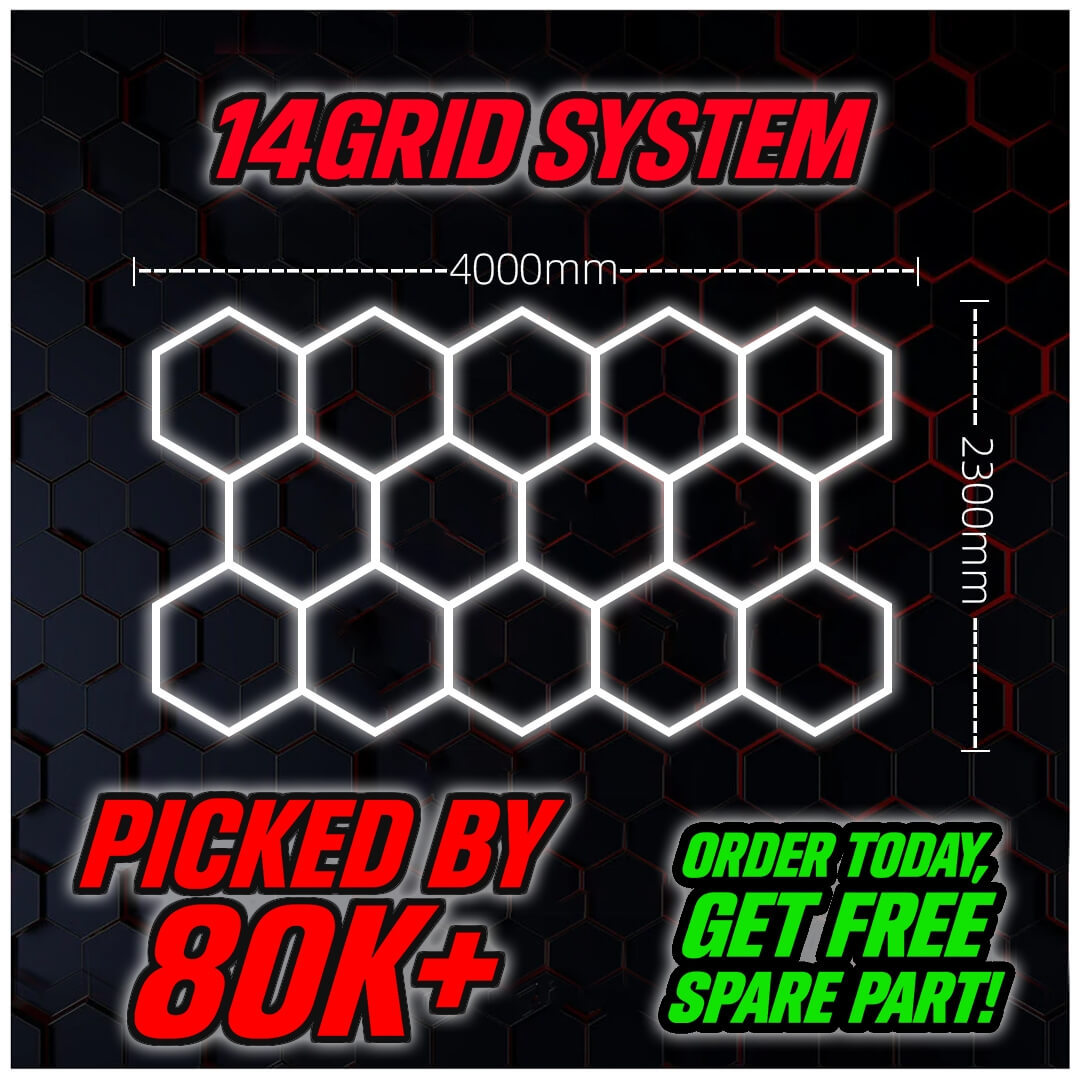 14Grid Hexagon Lighting【4000*2300mm/13.1*7.55ft】Fit Single Garage