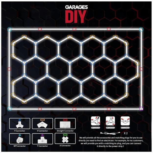 15Grid With Border Hexagon Lighting【4800*2400mm/15.8*7.9ft】