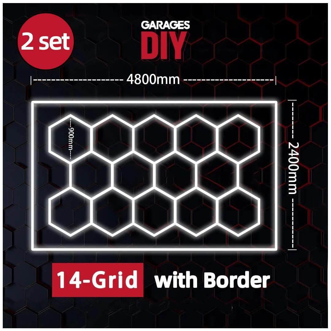2Set 14Grid With Border Hexagon Lighting【4800*2400mm/15.8*7.9ft】