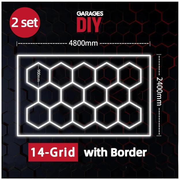 2Set 14Grid With Border Hexagon Lighting【4800*2400mm/15.8*7.9ft】