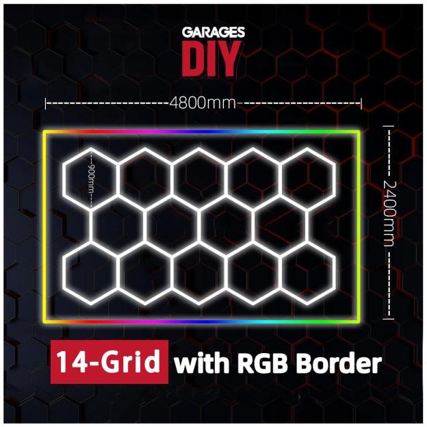 14Grid With RGB Border Hexagon Lighting【4800*2400mm/15.75*7.87ft】