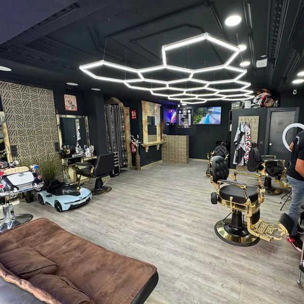 Bright white honeycomb LED light in professional hair salon
