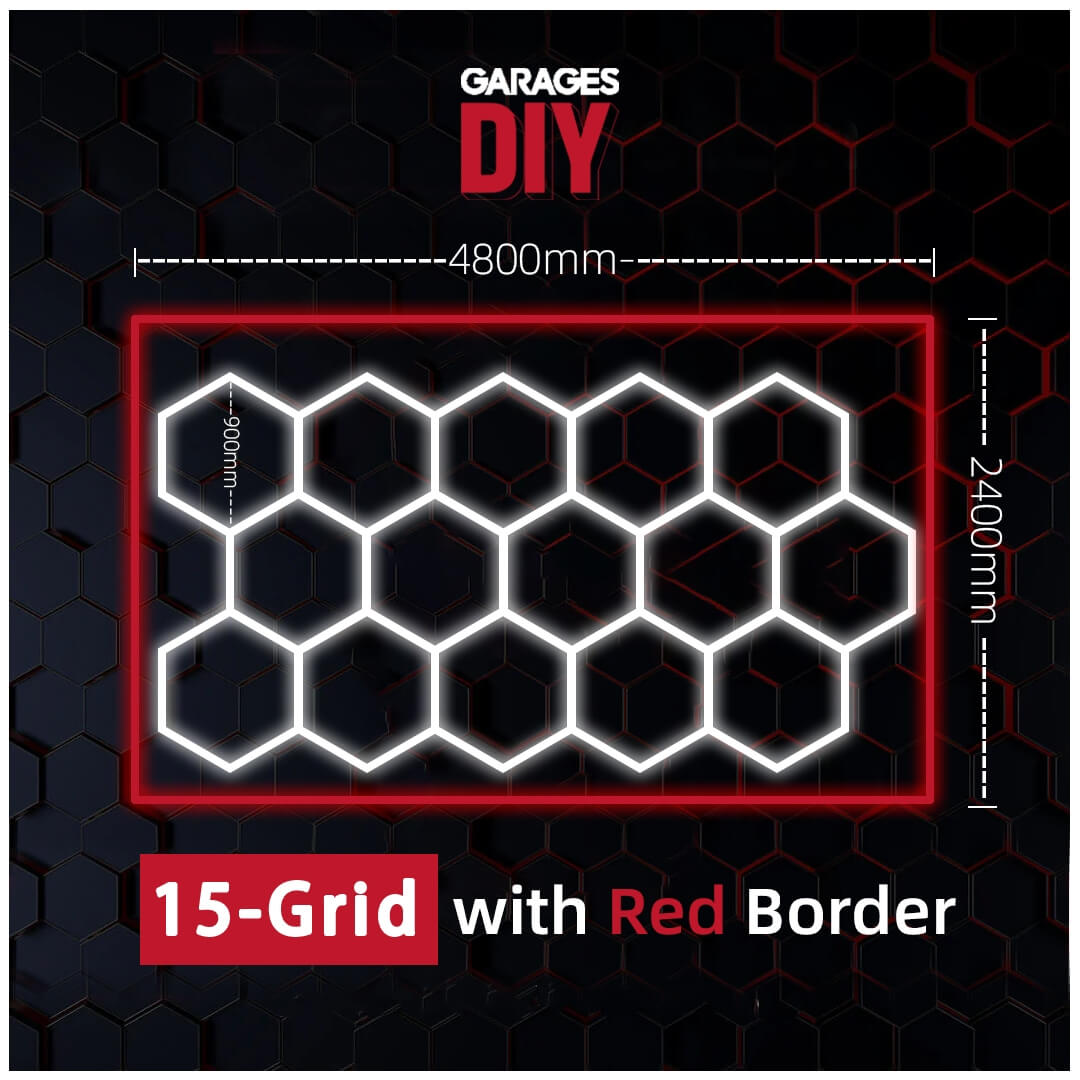 15Grid With Red Border Hexagon Lighting【4800*2400mm/15.8*7.9ft】