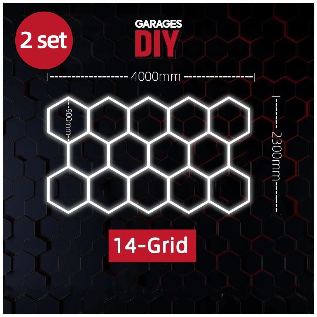 2Set   14Grid Hexagon Lighting【4000*2300mm/13.1*7.55ft】For Double Garage