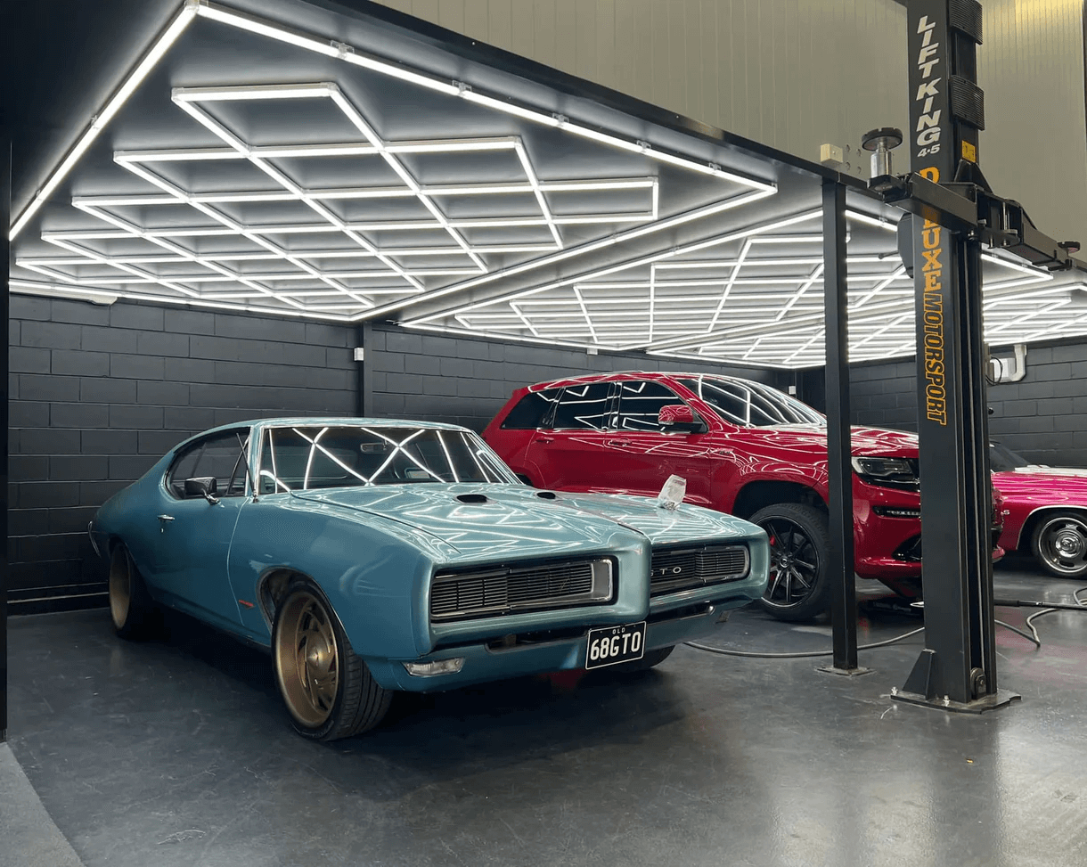 Bright LED lighting for auto repair workshop