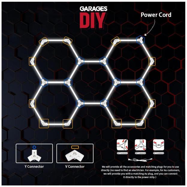 GaragesDIY hexagon LED light connector and light tube installation instructions