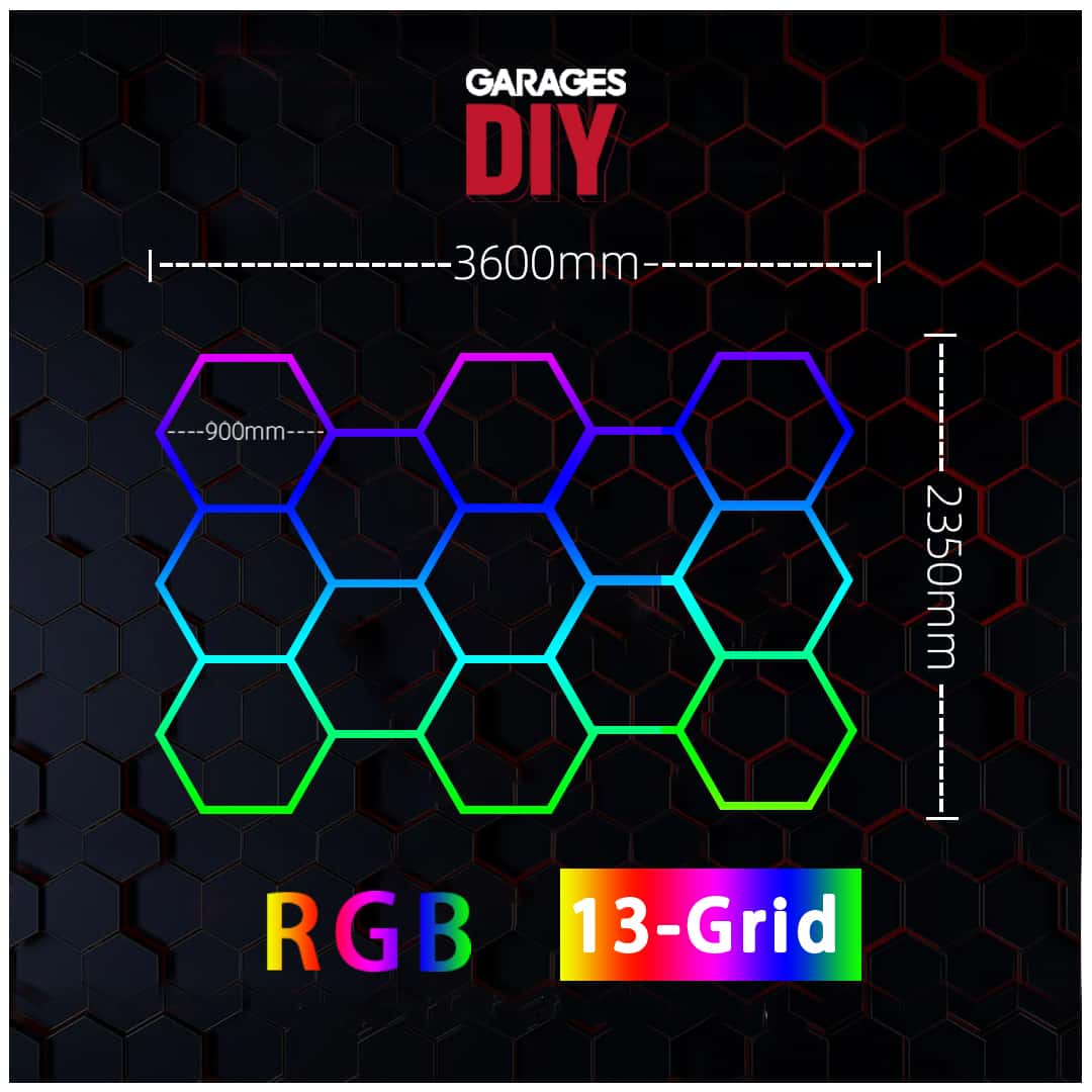 RGB 13Grid Hexagon Lighting【3600*2350mm/11.8*7.7ft】3pin（Aluminum+PVC）