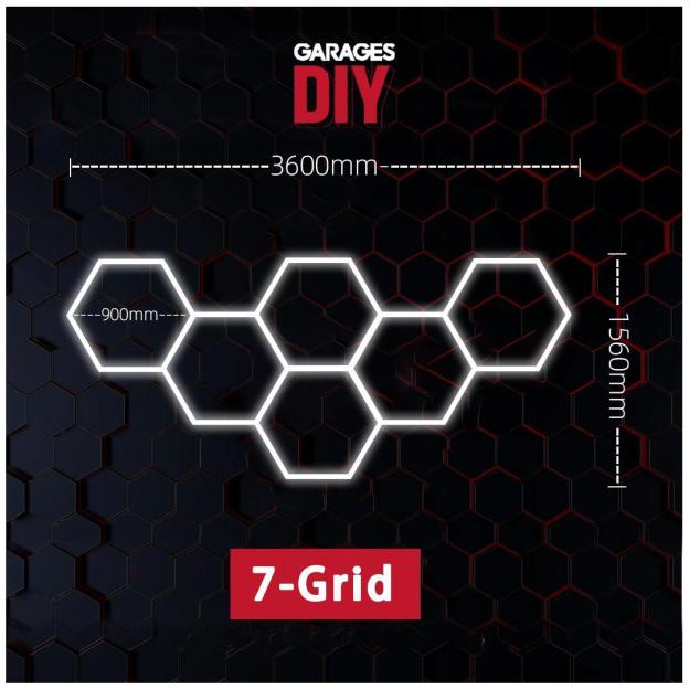 7Grid Hexagon Lighting【3600*1560mm/11.8*5.1ft】 (Fit Single Garage)