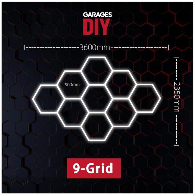 9Grid Hexagon Lighting【3600*2350mm/11.8*7.7ft】 (Fit Single Garage)