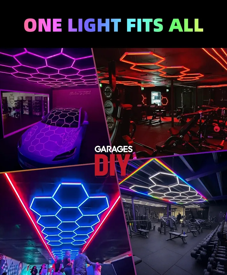 RGB 14Grid Hexagon Lighting【4000*2300mm/13.1*7.55ft】3pin（Aluminum）