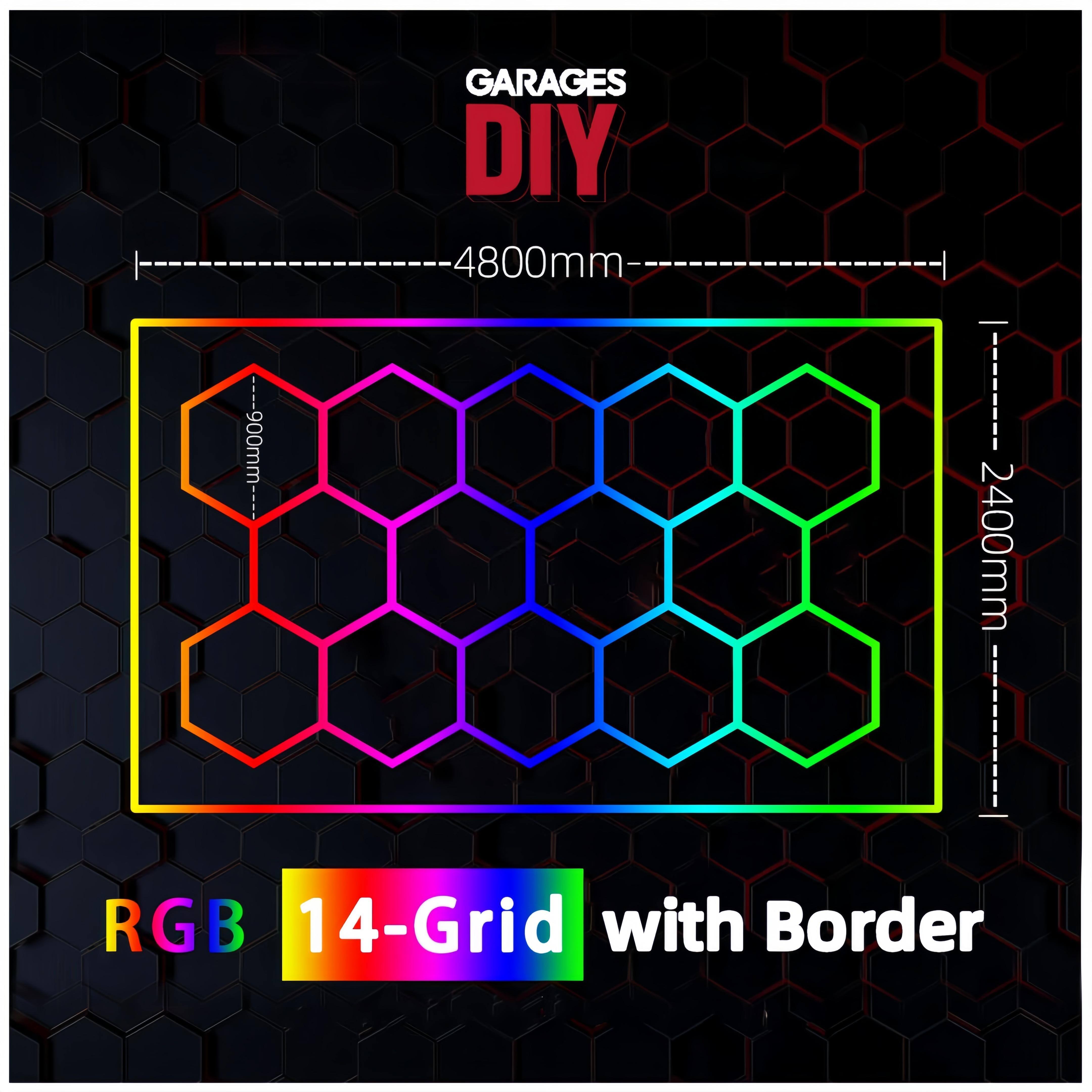 RGB 14Grid With Border Hexagon Lighting【4800*2400mm/15.8*7.9ft】