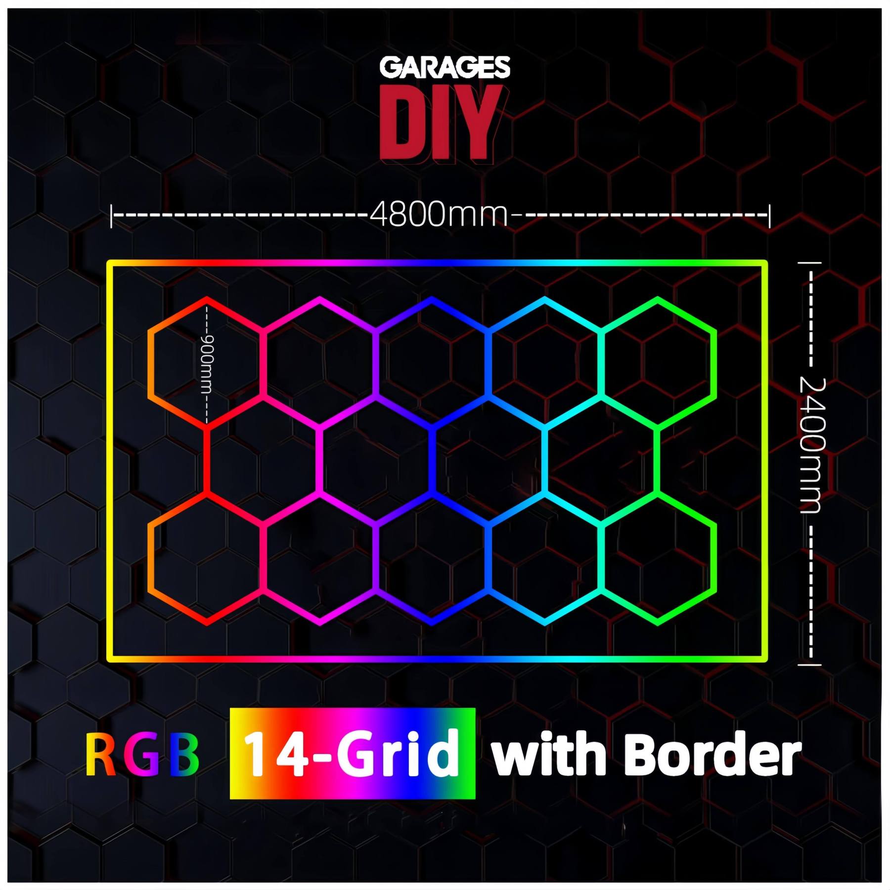 RGB 14Grid With Border Hexagon Lighting【4800*2400mm/15.8*7.9ft】