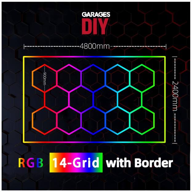 RGB 14Grid With Border Hexagon Lighting【4800*2400mm/15.8*7.9ft】