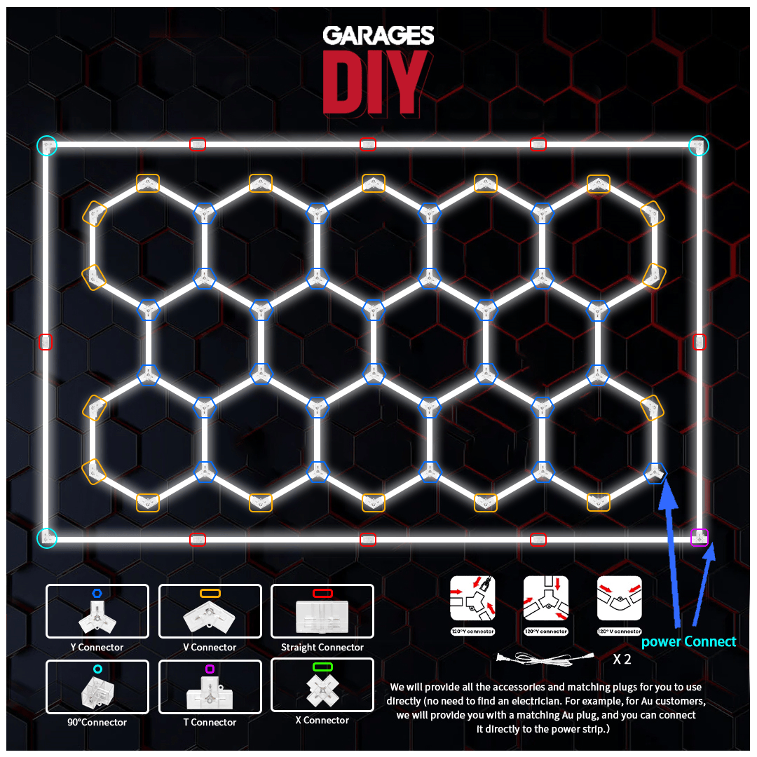 GaragesDIY hexagon LED light connector and light tube installation instructions