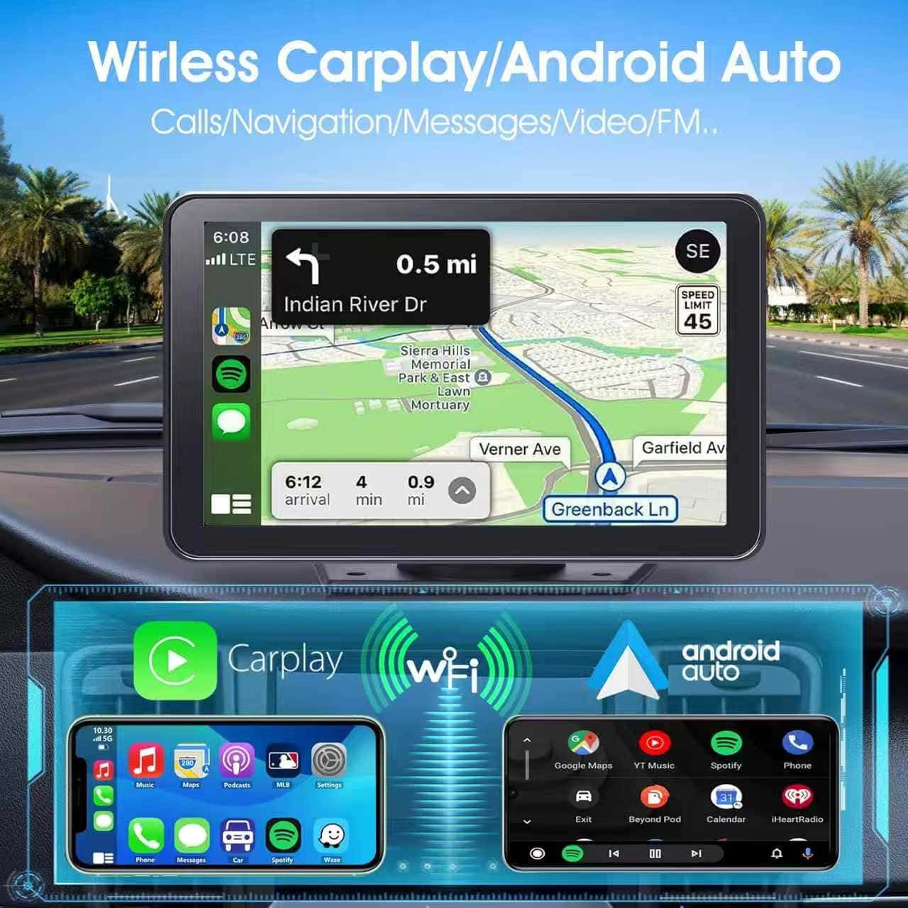GARAGESDIY-2025 Portable Wireless Carplay Car Stereo, 7" HD Touchscreen for Car with Apple CarPlay & Android Auto 