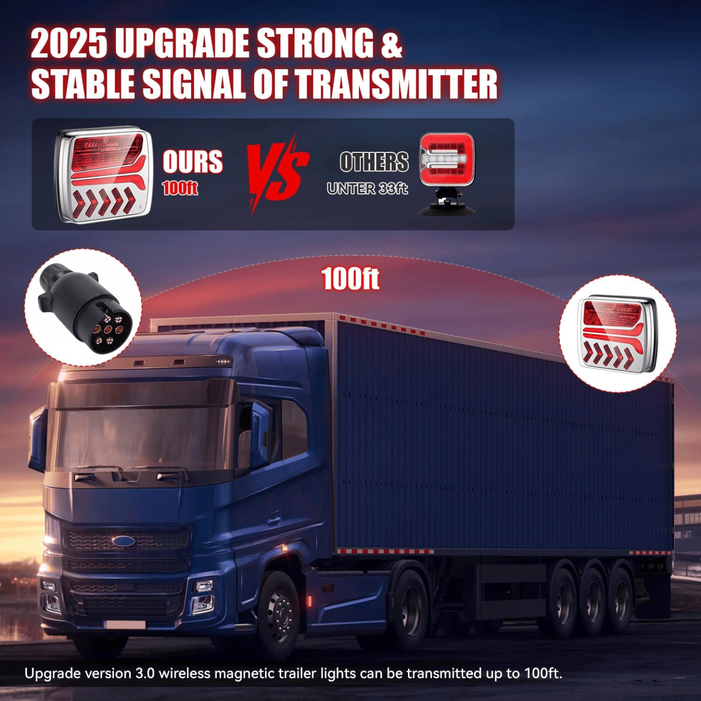 European version-Waterproof Rechargeable Magnetic Wireless Trailer TailLight-Kit 【Eu 7-Pin Transmitter】