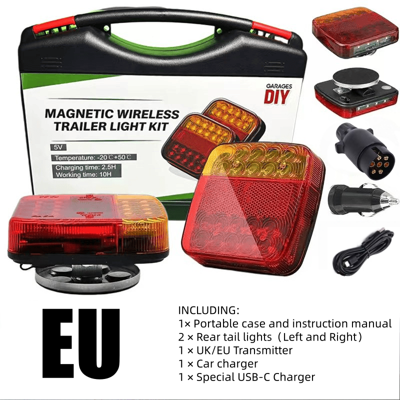 European version-Waterproof Rechargeable Magnetic Wireless Trailer TailLight-Kit 【Eu 7-Pin Transmitter】