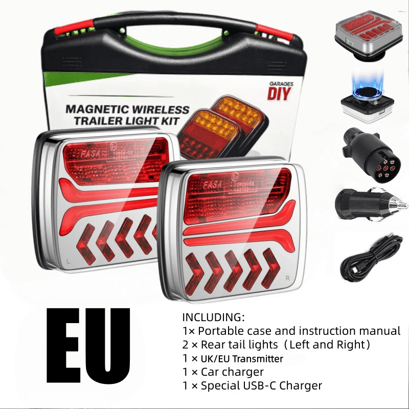 European version-Waterproof Rechargeable Magnetic Wireless Trailer TailLight-Kit 【Eu 7-Pin Transmitter】