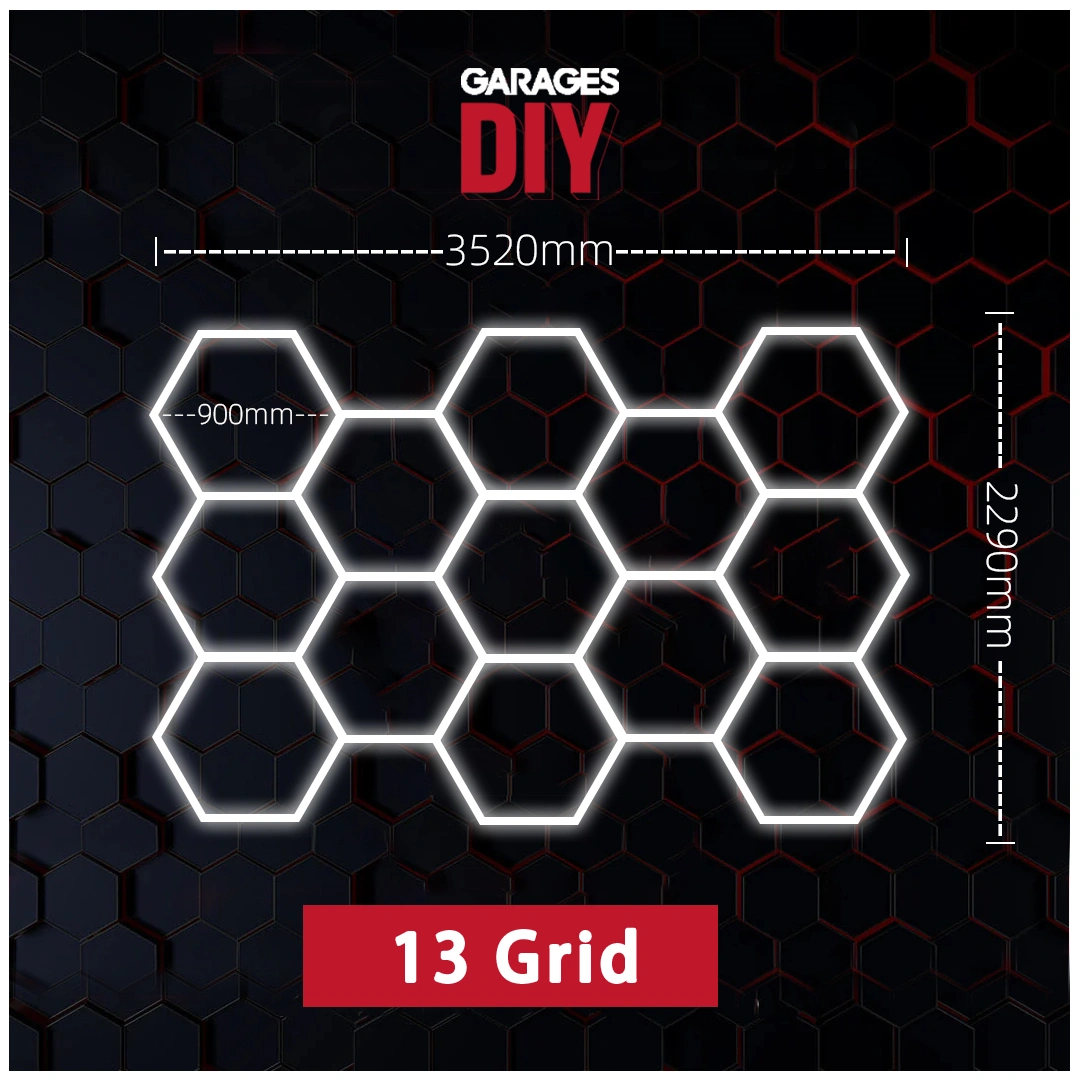 13 Grid Hexagon Lighting【3520*2290mm/11.5*7.5ft】 (Fit Single Garage)