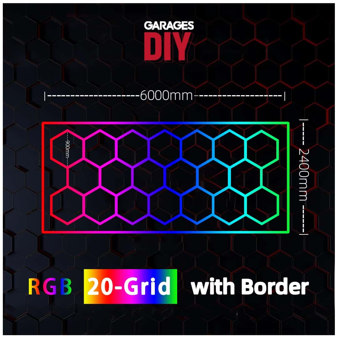 RGB 20Grid With Border Hexagon Lighting【6000*2400mm/15.8*7.9ft】3pin（Aluminum+PVC）