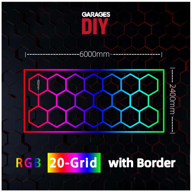 RGB 20Grid With Border Hexagon Lighting【6000*2400mm/15.8*7.9ft】3pin（Aluminum+PVC）