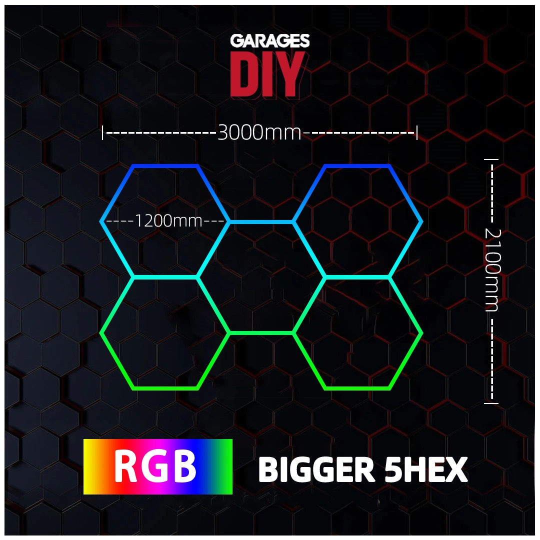 Bigger RGB--5Grid Hexagon Lighting【3000*2100mm/9.8*7ft】3pin（Aluminum）