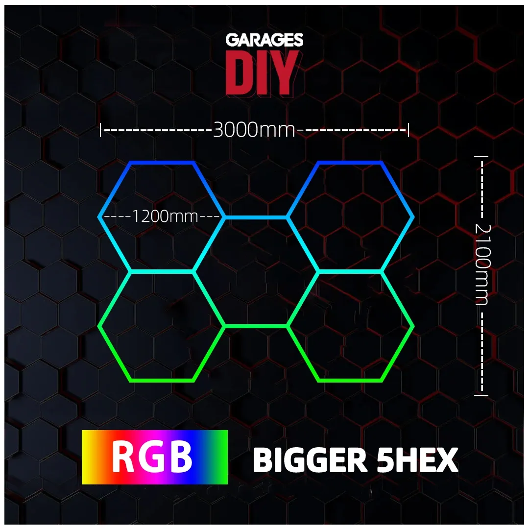 Bigger RGB--5Grid Hexagon Lighting【3000*2100mm/9.8*7ft】3pin（Aluminum）