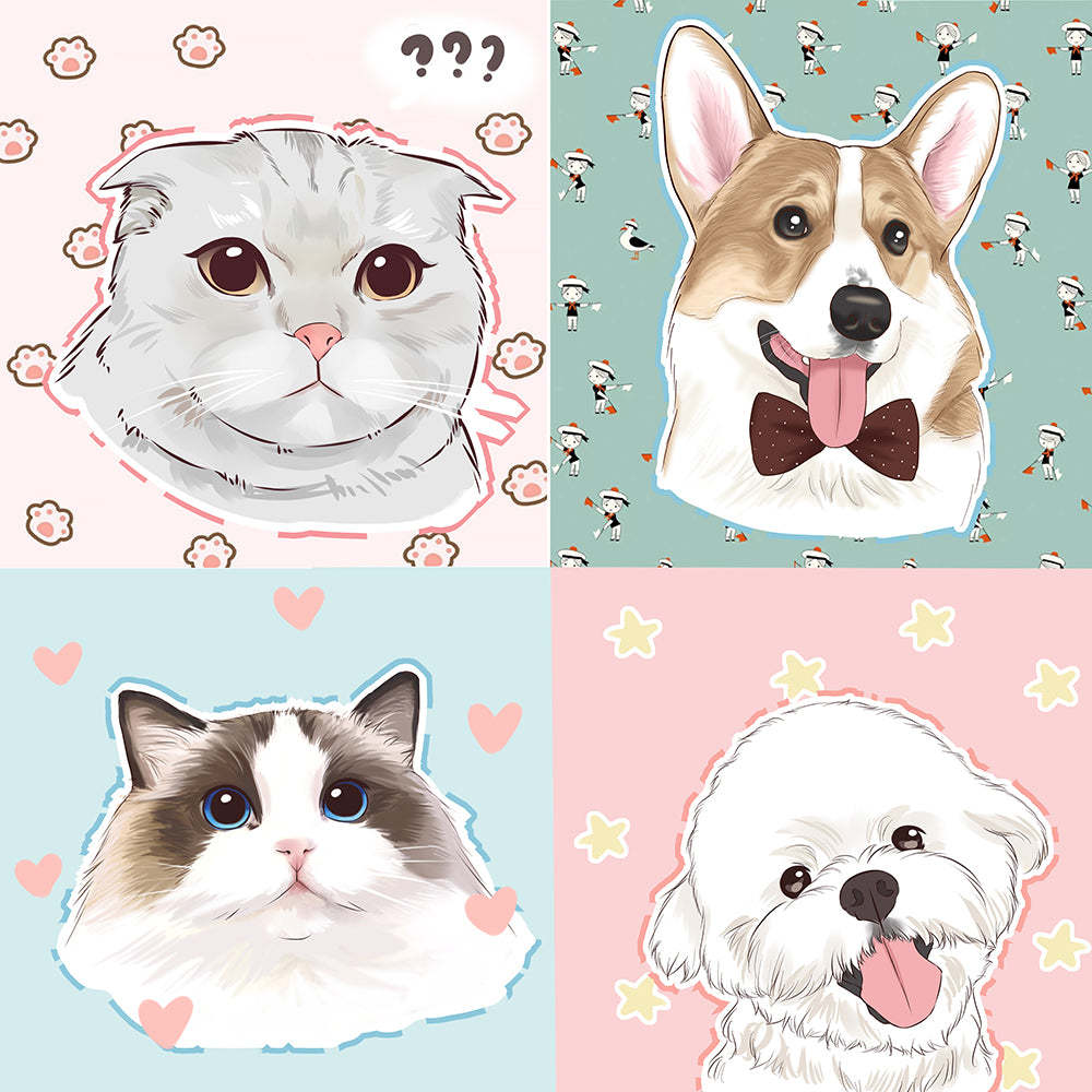 Hand-Painted Anime Pet Digital Drawings