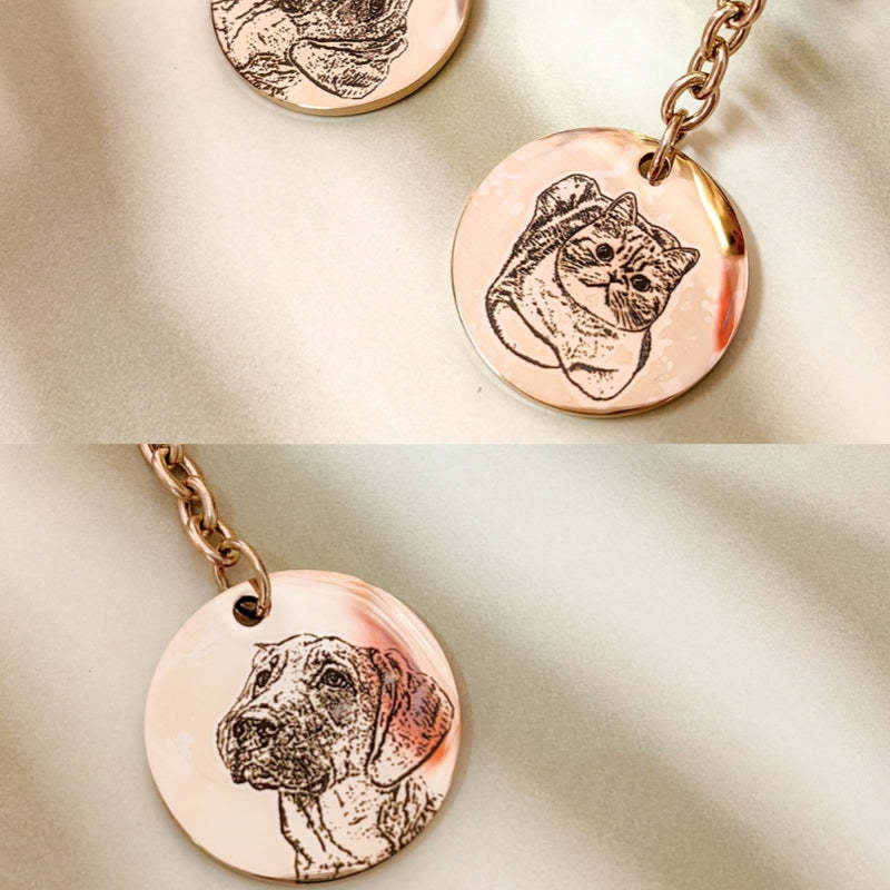 Custom Pet Portrait Engraved Keychain