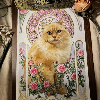 Hand-Painted Pet Portrait Mucha Painting