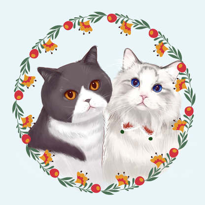 Hand-Painted Anime Pet Digital Drawings