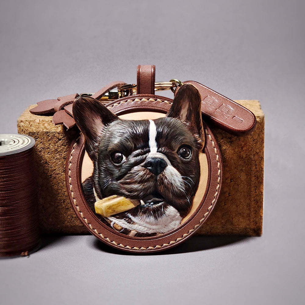 Custom Leather Pet Portraits - 3D Carved Keychains