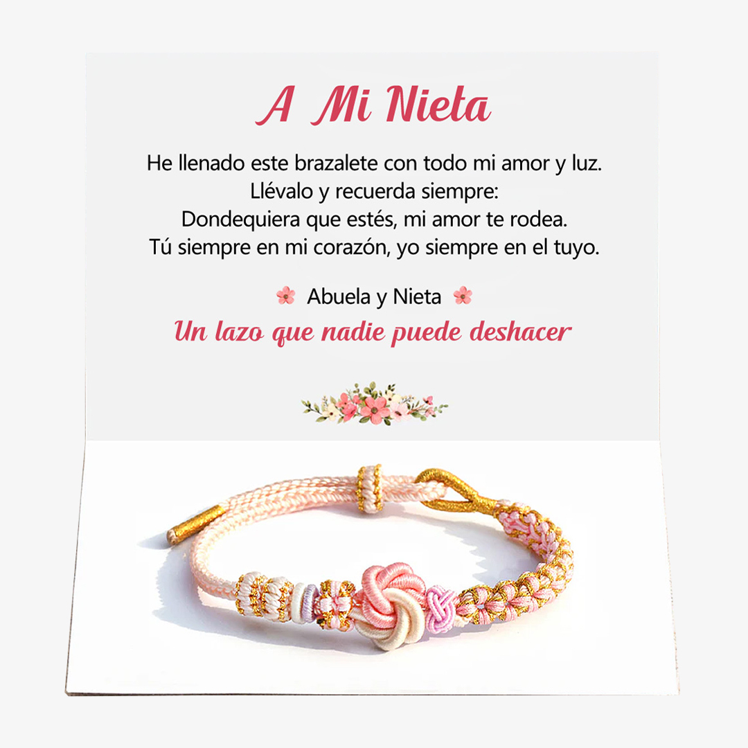 Mi Nieta - Pulsera Nudo de Flores en Rosa y Blanco