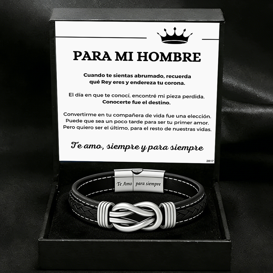 Para mi hombre – Pulsera entrelazada con mensaje “Te amo, siempre y para siempre”