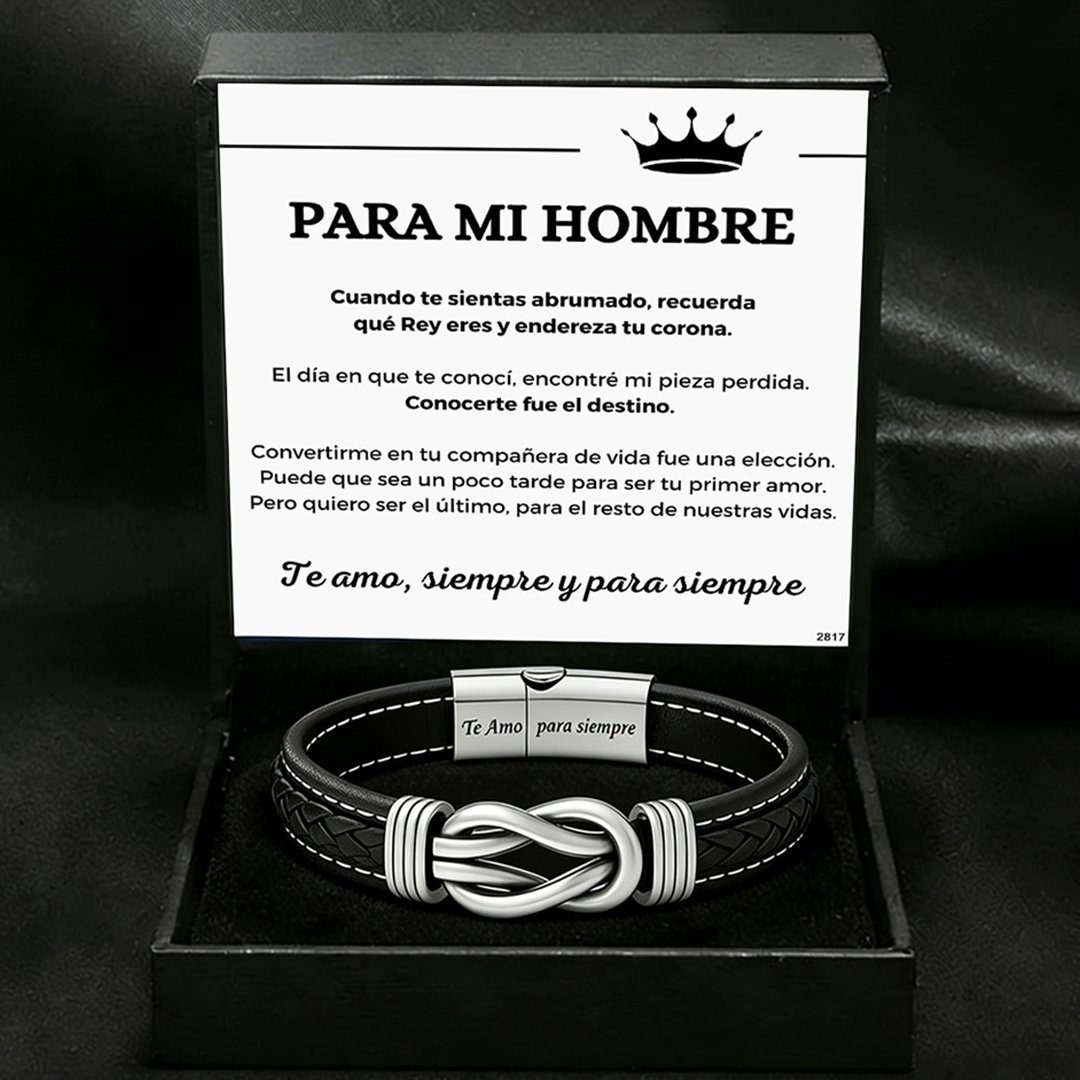 Para mi hombre – Pulsera entrelazada con mensaje “Te amo, siempre y para siempre”