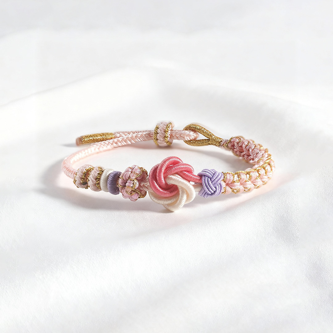 Mi Nieta - Pulsera Nudo de Flores en Rosa y Blanco
