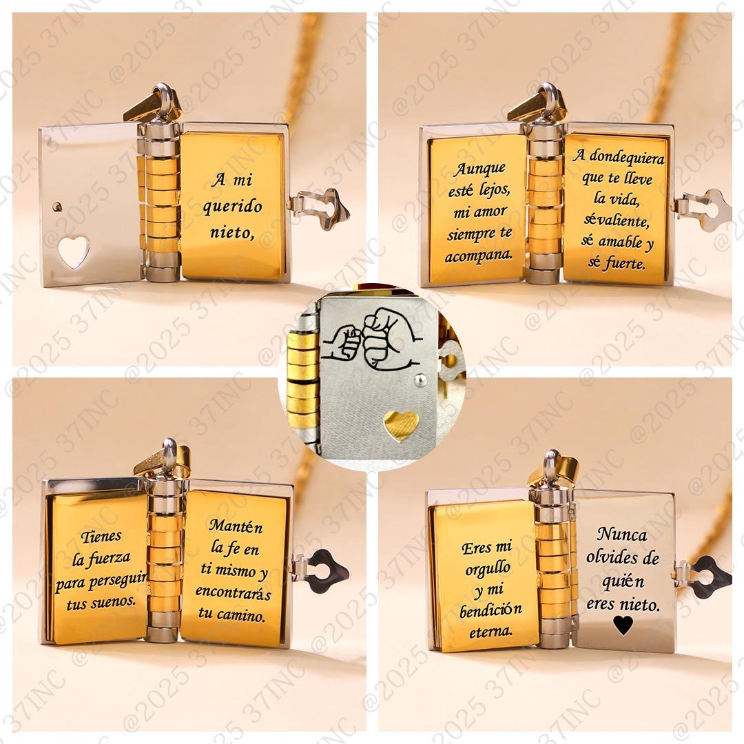 Mi Nieto - Collar Libro “Con Amor, Fe Y Fuerza”