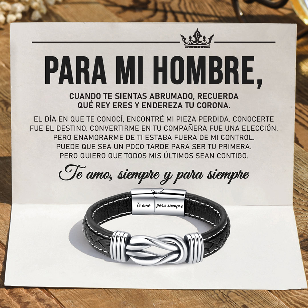 Para mi hombre – Pulsera entrelazada con mensaje “Te amo, siempre y para siempre”