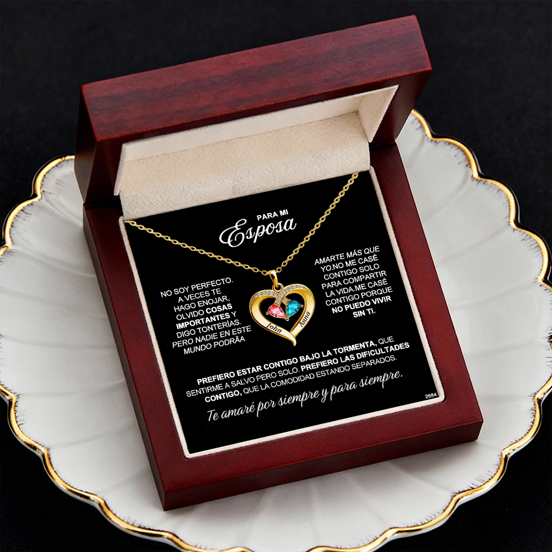 Para Mi Esposa – Collar Corazón Con Nombre Y Piedra De Nacimiento